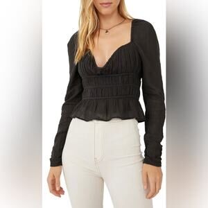 NWT! FREE PEOPLE Chloe Smocked Tie Neck Cotton Top Size: Medium